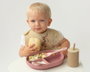 KioKids Set Cubiertos y Bandeja BLW en Silicona con Ventosa y Divisiones Rosa +6 Meses