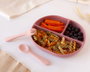 KioKids Set Cubiertos y Bandeja BLW en Silicona con Ventosa y Divisiones Rosa +6 Meses