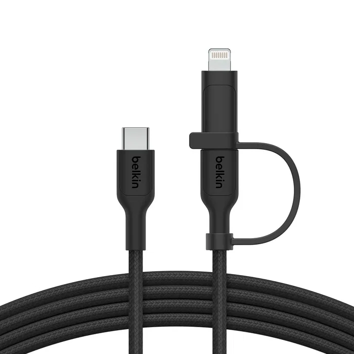Belkin CAC003HQ1.5MBK Cable USB-C a Lightning 2 en 1 para Carga Rápida y Datos, 1.5m, Compatible con iPhone, iPad, MacBook, Samsung Galaxy, USB 2.0, 60W, Negro