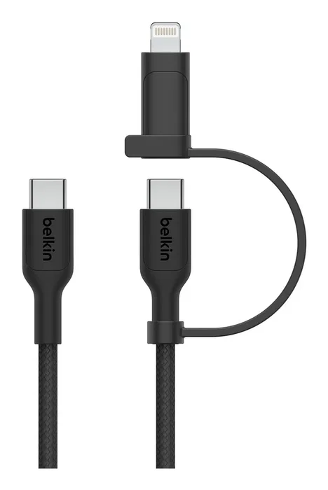 Belkin CAC003HQ1.5MBK Cable USB-C a Lightning 2 en 1 para Carga Rápida y Datos, 1.5m, Compatible con iPhone, iPad, MacBook, Samsung Galaxy, USB 2.0, 60W, Negro