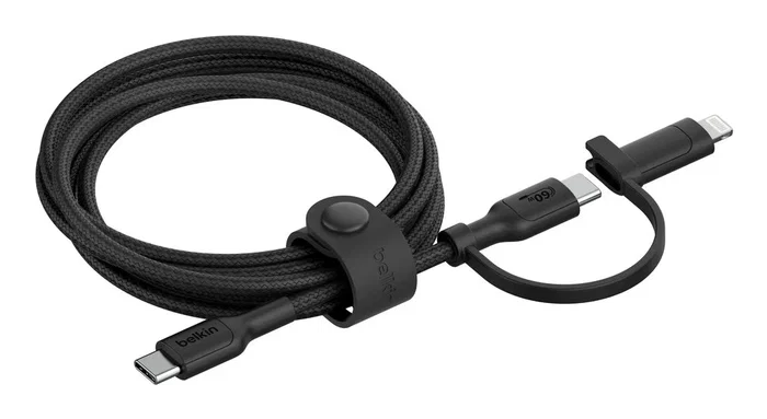Belkin CAC003HQ1.5MBK Cable USB-C a Lightning 2 en 1 para Carga Rápida y Datos, 1.5m, Compatible con iPhone, iPad, MacBook, Samsung Galaxy, USB 2.0, 60W, Negro