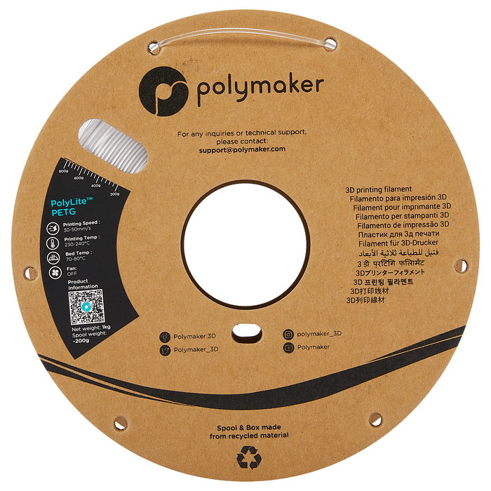 Polmask PETG Filamento 1.75mm Transparente 1 kg para Impresora 3D, Alta Transparencia y Resistencia