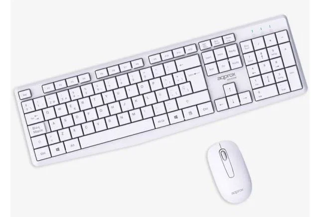 Approx APPMX420W Kit Teclado y Ratón Inalámbrico 2.4 GHz para Oficina y Hogar, 105 Teclas QWERTY Español, Ratón Óptico 1000 DPI, Color Blanco