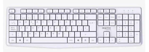 Approx APPMX420W Kit Teclado y Ratón Inalámbrico 2.4 GHz para Oficina y Hogar, 105 Teclas QWERTY Español, Ratón Óptico 1000 DPI, Color Blanco