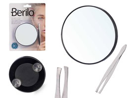 Arte Regal Set Espejo y Pinzas de Maquillaje de Acero Inoxidable, Plata, Aumento x5, Espejo 8.8 cm, Pinzas 8.5 cm, Dimensiones 14x18.5x1.5 cm (Set de 36)