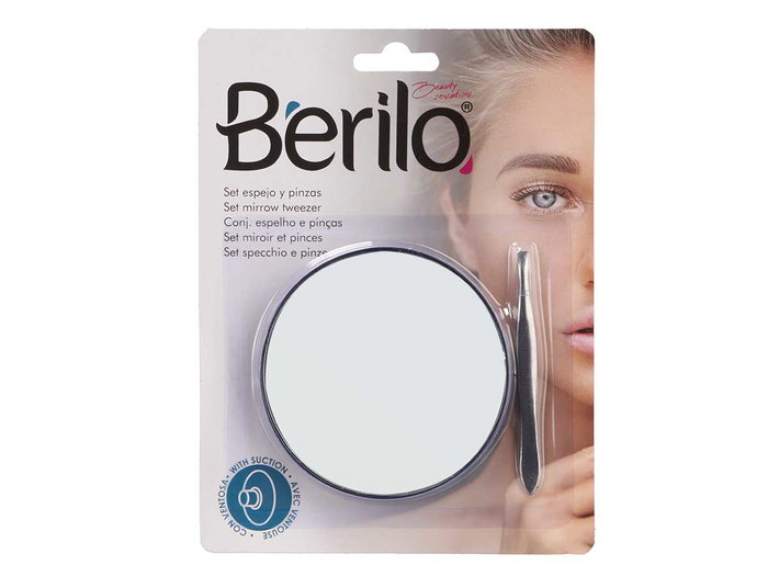 Arte Regal Set Espejo y Pinzas de Maquillaje de Acero Inoxidable, Plata, Aumento x5, Espejo 8.8 cm, Pinzas 8.5 cm, Dimensiones 14x18.5x1.5 cm (Set de 36)