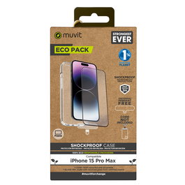 Muvit Funda Shockproof para Apple iPhone 15 - Pack con Crystal Glass Protector - Recycletek Reciclada y Reciclable