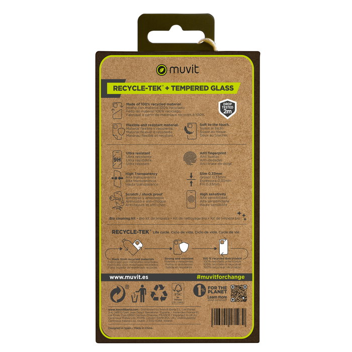 Muvit Funda Shockproof para Apple iPhone 15 - Pack con Crystal Glass Protector - Recycletek Reciclada y Reciclable