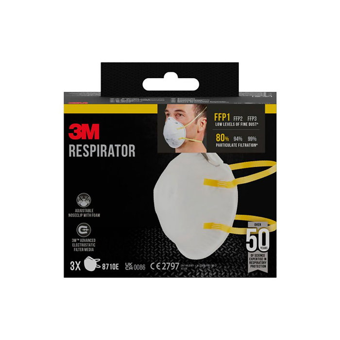 3M 8710e Mascarilla para Partículas sin Válvula FFP1 Protección Respiratoria, 3 uds