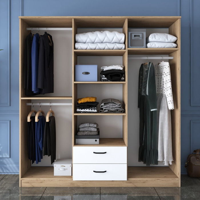 Hanah Home Armario BA115 - 2283 Nogal y Blanco 180x190.8x47.3 cm