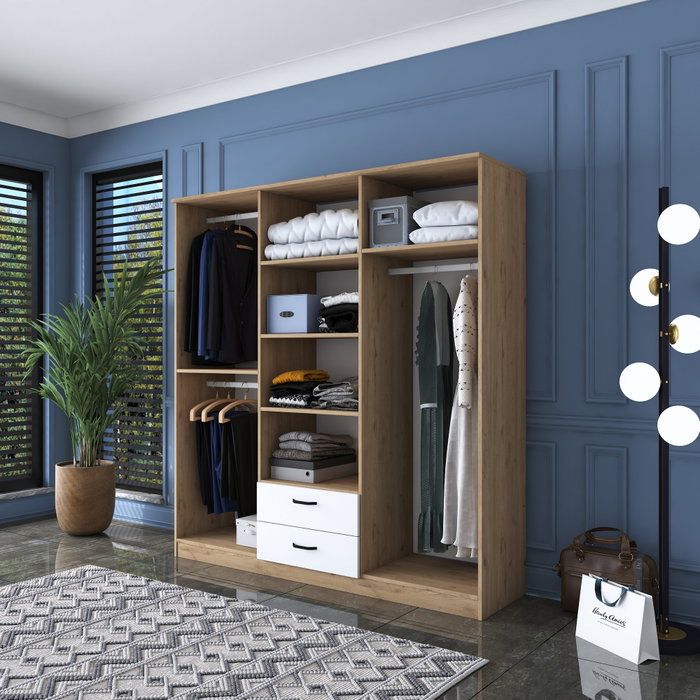 Hanah Home Armario BA115 - 2283 Nogal y Blanco 180x190.8x47.3 cm