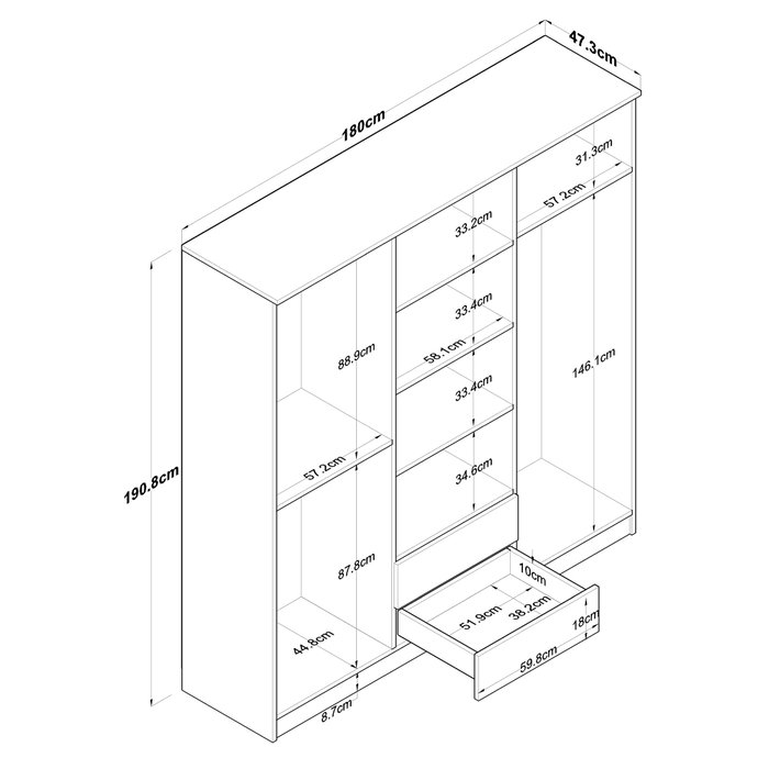 Hanah Home Armario BA115 - 2283 Nogal y Blanco 180x190.8x47.3 cm