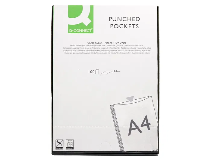 Q-connect Funda Multitaladro Cristal DIN A4 100 mc Caja de 100 unidades para Archivo y Protección de Documentos Q-connect Funda Multitaladro Cristal DIN A4 100 mc Caja de 100 unidades para Archivo y Protección de Documentos