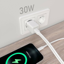 AISENS ASCH-30W2P037-W Cargador GaN USB-C 30W con USB-A, Carga Rápida PD 3.0 QC 4.0 PPS, Universal 100-240V para Portátil Móvil Tablet, Blanco