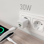 AISENS ASCH-30W2P037-W Cargador GaN USB-C 30W con USB-A, Carga Rápida PD 3.0 QC 4.0 PPS, Universal 100-240V para Portátil Móvil Tablet, Blanco