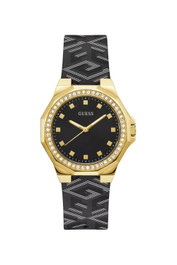 Guess GW0598L2 Avril con correa de cuero negra y caja dorada