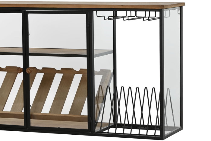 DKD Home Decor Botellero Natural Negro Metal Cristal Madera 32 x 60 x 102 cm