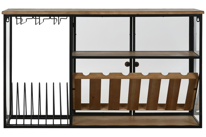 DKD Home Decor Botellero Natural Negro Metal Cristal Madera 32 x 60 x 102 cm