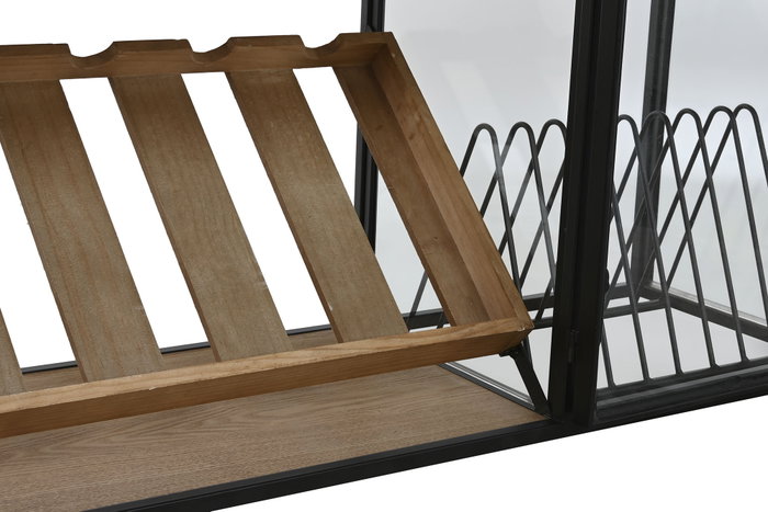 DKD Home Decor Botellero Natural Negro Metal Cristal Madera 32 x 60 x 102 cm