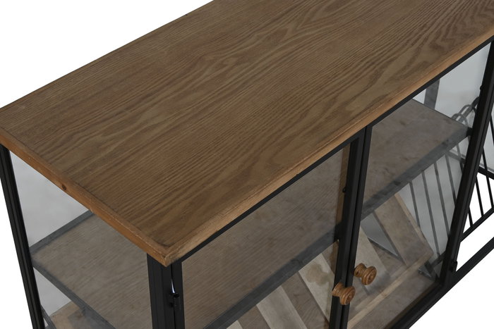 DKD Home Decor Botellero Natural Negro Metal Cristal Madera 32 x 60 x 102 cm