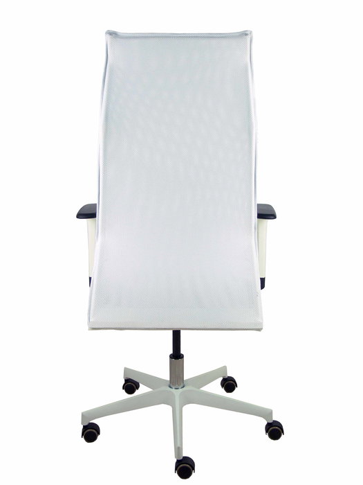 Sillón Albacete con mecanismo Sincro tapizada con Similpiel color Blanco. Equipado con Base poliamida blanca, Brazos 1D y Ruedas de parqué