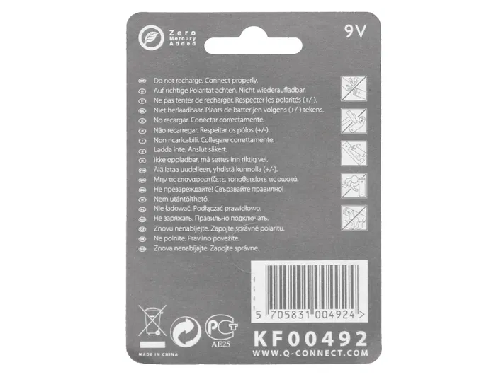 Q-connect Pila Alcalina 9V Blister con 1 Unidad