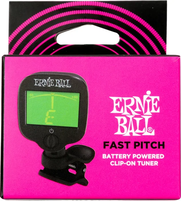 ERNIEBALL Fast Pitch Afinador de Pinza Cromático para Guitarra/Bajo, Clip Giratorio 360°, Pantalla LCD, CR2032 Incluida