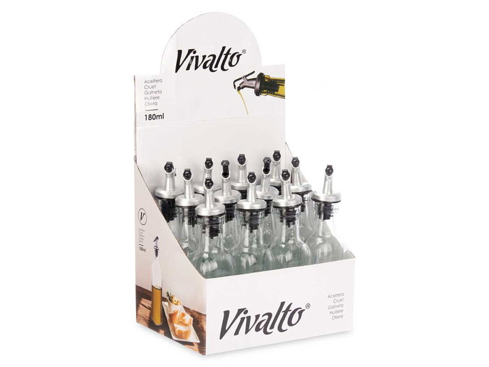 Vivalto Aceitera de Vidrio con Tapón Dosificador, Transparente, 180 ml, 5x20x5 cm (Set de 24)