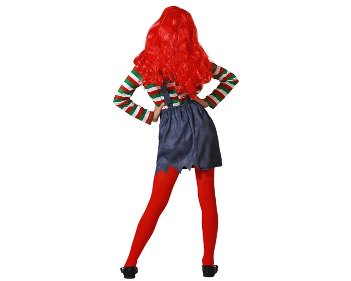 Disfraz Infantil de Muñeca Poseída Halloween para Niña 5-6 Años con Peto y Camiseta a Rayas Azul Gris Disfraz Infantil de Muñeca Poseída Halloween para Niña 5-6 Años con Peto y Camiseta a Rayas Azul Gris