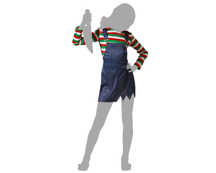 Disfraz Infantil de Muñeca Poseída Halloween para Niña 5-6 Años con Peto y Camiseta a Rayas Azul Gris Disfraz Infantil de Muñeca Poseída Halloween para Niña 5-6 Años con Peto y Camiseta a Rayas Azul Gris