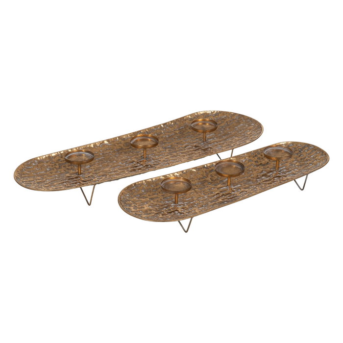 Centro 3 Portavelas Oro Metal Decoración 65 X 23,50 X 10,50