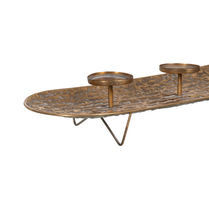 Centro 3 Portavelas Oro Metal Decoración 65 X 23,50 X 10,50