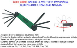 BAHCO Juego de 8 llaves Torx pavonadas 9-40