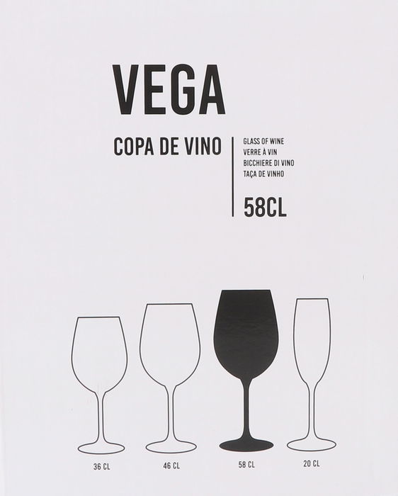 Inde - Copa de Vino Vega, 580 ml / 58 cl, Cristal, Diámetro 7.5 cm x Altura 23 cm, Peso 240 g (24 Unidades)
