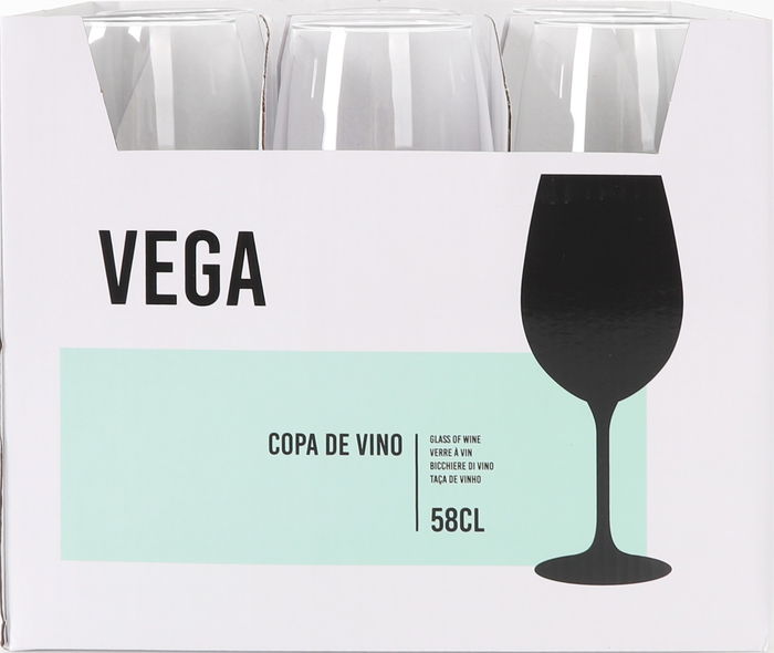 Inde - Copa de Vino Vega, 580 ml / 58 cl, Cristal, Diámetro 7.5 cm x Altura 23 cm, Peso 240 g (24 Unidades)
