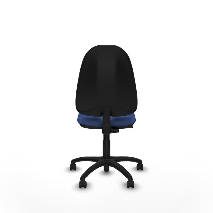 Silla de oficina Algarra con mecanismo Contacto permanente básico tapizada con Tela color Azul marino. Equipada con Base poliamida negra, Sin brazos y Ruedas autofrenantes