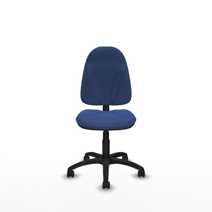 Silla de oficina Algarra con mecanismo Contacto permanente básico tapizada con Tela color Azul marino. Equipada con Base poliamida negra, Sin brazos y Ruedas autofrenantes