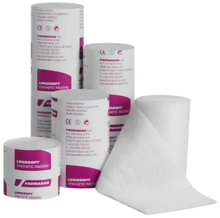 Farmaban Venda Almohadillada Lenosoft 5 cm x 2.7 M, Guata Sintética Transpirable y No Absorbente, Envuelta Individualmente para Esterilización Farmaban Venda Almohadillada Lenosoft 5 cm x 2.7 M, Guata Sintética Transpirable y No Absorbente, Envuelta Individualmente para Esterilización