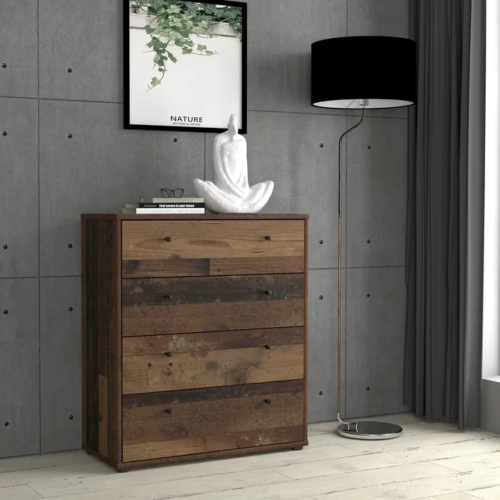 TEMPRA Comoda de 4 Cajones, Efecto Madera Vieja, 73.7 x 34.8 x 85.5 cm, T2KK212H51