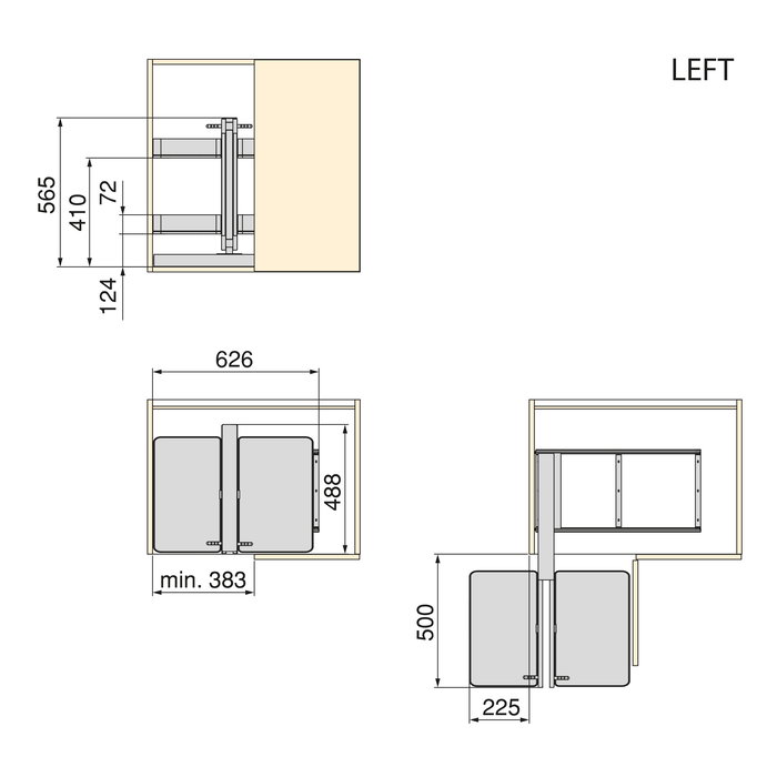 Emuca Sistema de rinconero articulado extraíble Harmony para mueble de cocina, Derecha/Izquierda, Acero y Madera, Gris antracita