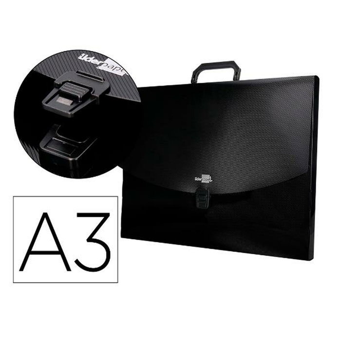 Liderpapel Carpeta Portadocumentos Polipropileno DIN A3 con Asa y Broche Negro