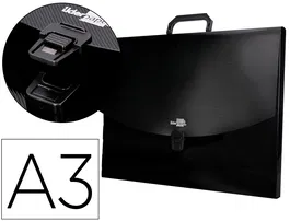 Liderpapel Carpeta Portadocumentos Polipropileno DIN A3 con Asa y Broche Negro 35mm Lomo