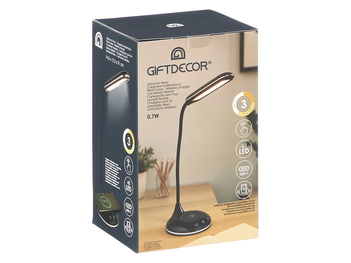 Giftdecor Lámpara Flexo de Sobremesa con Cargador USB, Negro, 25 x 30 x 12.5 cm (Set de 6)