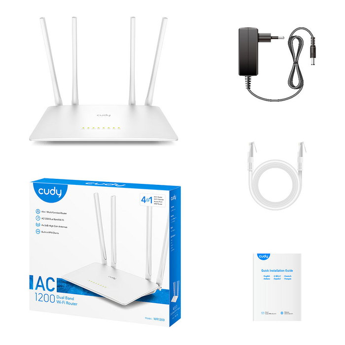 Cudy WR1200 Router AC1200 Wi-Fi Doble Banda 2.4GHz 5GHz 4 Antenas 5dBi
