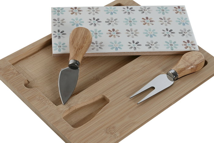 DKD Home Decor Set de 4 Tablas de Aperitivo Casablanca 2022 en Bambú y Gres Multicolor