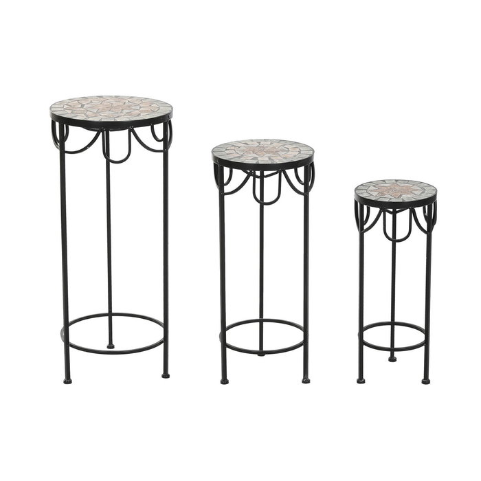 DKD Home Decor Set de 3 Mesas Auxiliares de Forja y Mosaico STONES DKD Home Decor Set de 3 Mesas Auxiliares de Forja y Mosaico STONES