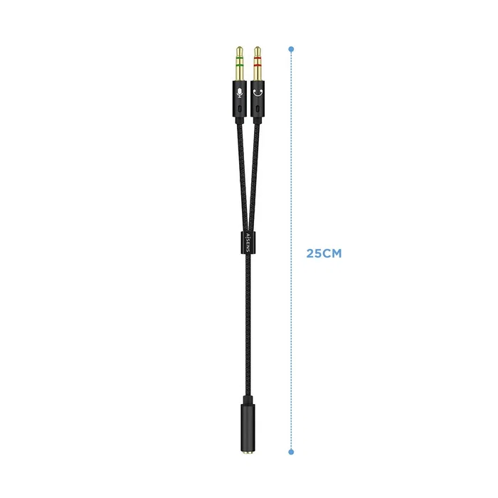 Aisens Cable Adaptador Audio Jack 3.5 Hembra 4 Pines a 2x Jack 3.5 Macho 3 Pines, Negro, 25cm