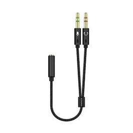 AISENS - CABLE ADAPTADOR AUDIO JACK 3.5 4PINES/H-2XJACK 3.5 3PINES/M, NEGRO, 25CM