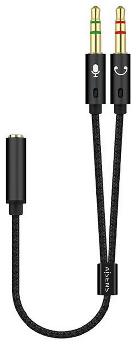 Aisens Cable Adaptador Audio Jack 3.5 2x Macho 3-pin a 1x Hembra 4-pin 25cm Negro Aisens Cable Adaptador Audio Jack 3.5 2x Macho 3-pin a 1x Hembra 4-pin 25cm Negro