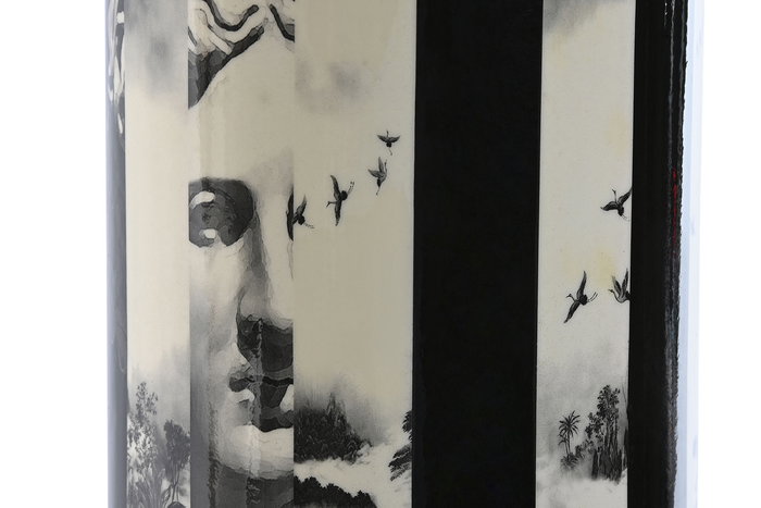 DKD Home Decor Jarrón Jing Estat Neoclásico Porcelana Amarillo Negro Dorado 14 x 39.5 x 14 cm